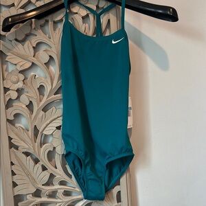 NWT- Nike Girls Aqua One-Piece Swimsuit- Girls medium/ 10/12
